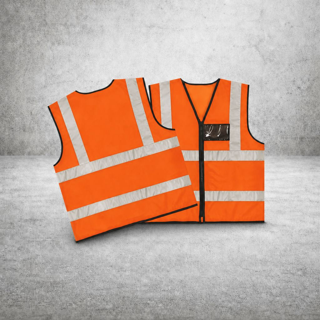 REFLECTIVE VEST WITH ZIP AND ID POUCH - ORANGE